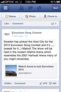 Twitter announcement that Malmo will host Eurovision 2013