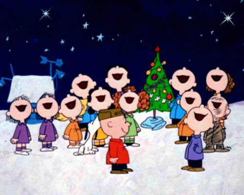 The Peanuts gang get into the spirit of the season in A Charlie Brown Christmas (image via padresteve.com (c) Peanuts / Charles M. Schulz)