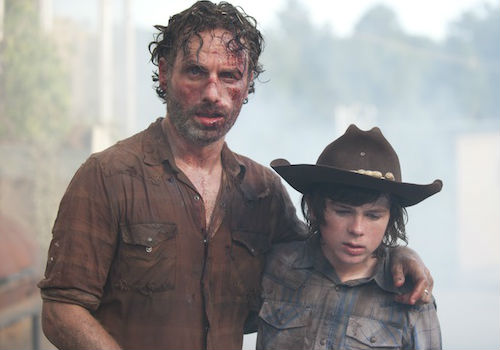 Rick and Carl's father/son bonding day didn't quite go as smoothly, or blood free, as planned (image via ign.com (c) AMC)
