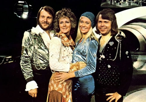 ABBA on the stage at Eurovision in Brighton, England on the night of April 6, 1974 (image via ABBA Fanatic blog)