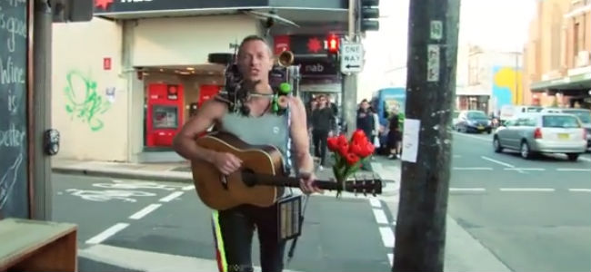 Chris Martin on a stretch of King Street, Newtown, where I have walked hundreds of time ... trippy but also very cool (image via YouTube)