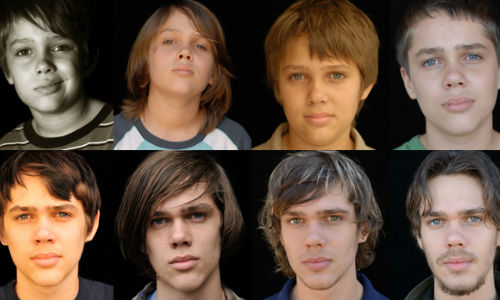 The many faces of Mason Jr (Ellar Coltrane) as he grows up over a 12 year period in Richard Linklater's remarkable film Boyhood (Photographs by Matt Lankes/IFC Films via Mother Jones)