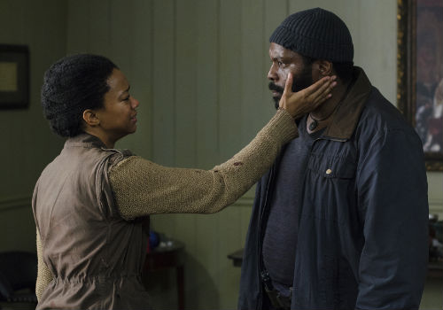 Those they may stand on opposite sides of the forgiveness/ vengeance divide, there was never any sense of a schism with Tyreese standing shoulder to shoulder with his younger sister through the desperately sad, dark night of the soul she was enduring (image (c) Photo by Gene Page/AMC via official AMC TWD page)