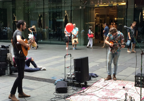 Winterbourne lost in the making of their beautiful music (Pitt Street Mall, Sydney, 15 November 2014)