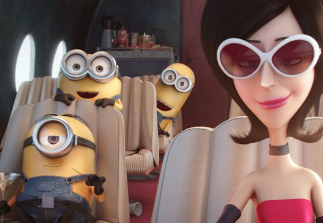 Sandra Bullock gives voice and life to Scarlett Overkill, the Minions' pre-Gru villainous master (image via First Showing)