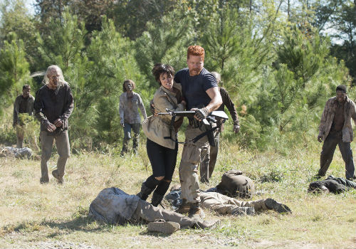 Frustrated that the apocalypse has left him with no creative outlet, Abraham practises his dance moves while rescuing Francine (Dahlia Legault) from unwanted dance partners (Photo by Gene Page/AMC)