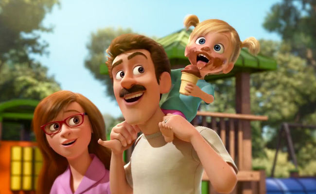 Riley and her parents on the outside without the inside bits on show (image via YouTube (c) Pixar/Disney)