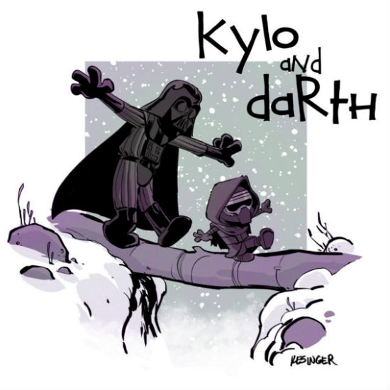 Lil #kyloren explores the forests of starkiller base with his imaginary friend. #calvinandhobbes #starwars #mashup (copy and art (c) brian Kesinger)