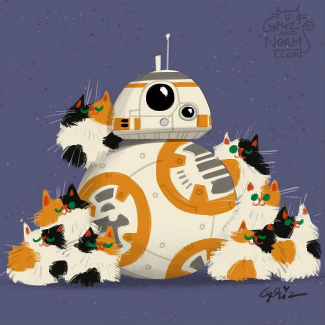 BB-8 and friends (artwork (c) Griz and Norm Lemay via Laughing Squid)