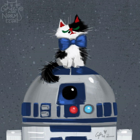 R2-D2 and his matching feline companion (c) Griz and Norm Lemay via Laughing Squid)