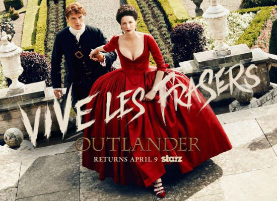 Jamie and Claire living it larger and luxuriously in France while they try to change the course of history (image via Robots and Dragons (c) Starz)