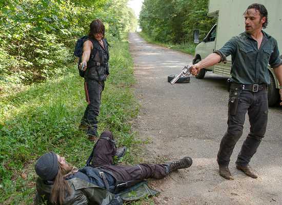 He may be charming, cheeky and handsome but Jesus has established a few trust issues with Rick and Daryl (image courtesy AMC)