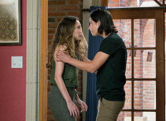 Brotherly-sisterly bonding this is not but rather than get him the sort of help she'd have moved mountains to get for Nick or Alicia, Madison simply snarls at Travis and leaves him to it (image courtesy AMC (c) Richard Foreman) 
