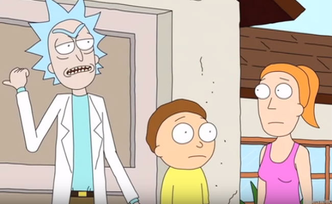 Rick and Morty dive into a pool full of liquor with Kendrick Lamar (image via YouTube (c) Adult Swim)