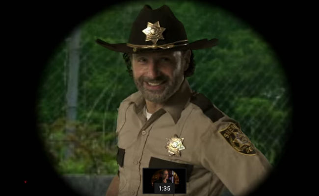Oh that Rick Grimes! He's so funny ... well he could given the right circumstances (image via YouTube (c) AMC/NBC)