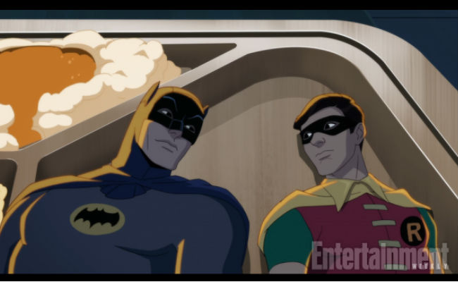 The colourfully OTT iterations of Batman and Robin return in the upcoming Return of the Caped Crusaders (image via EW (c) Warner Bros.)