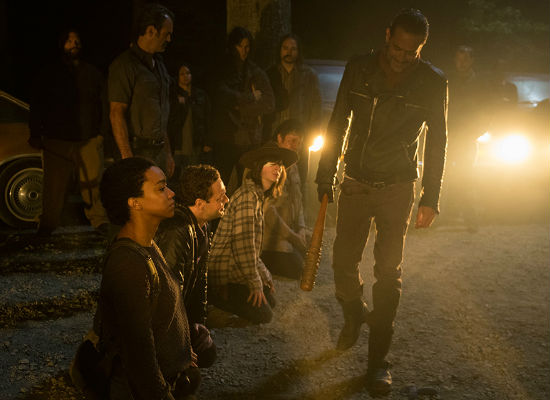 Negan all but declares the end of any kind of happiness for Rick and the gang, plunging them into a servitude where failure or resistance is met with only one response - ghastly death (image Gene Page/AMC)