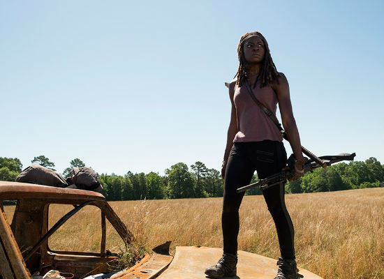 The only real resistance of any kind comes from Michonne and Rosita (image courtesy AMC)