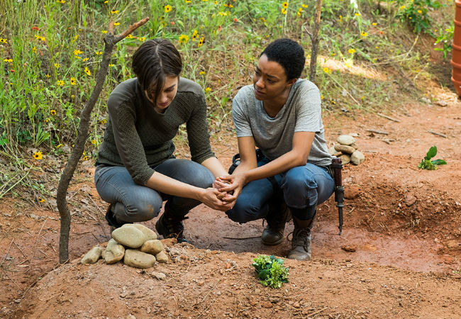 Maggie and Sasha spend much of the episode in mourning for the past until they realise the present and future need tending to as well (image courtesy AMC)