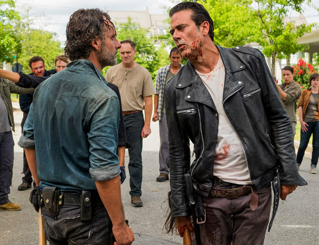 The mid season finale ends with Rick and Negan at each other's throats AGAIN ... but this time with a wholly different result (image courtesy AMC)